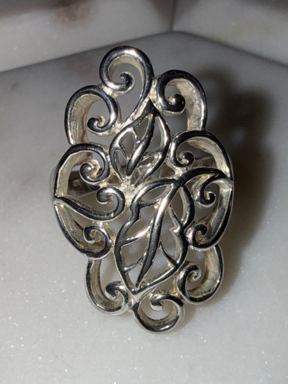 .925 Silver Filigree Leaf Statement Ring - Elegant Women’s Jewelry